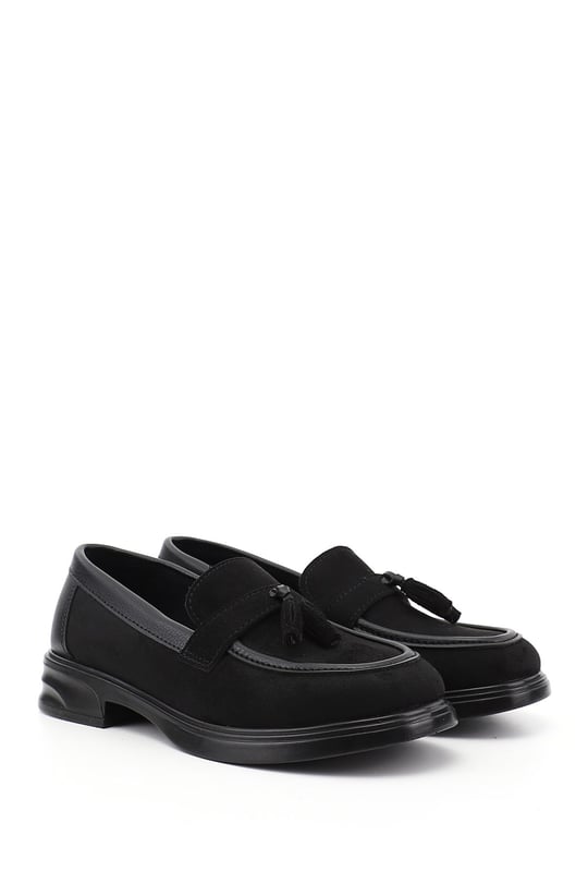 Kadın Siyah Süete Siyah Loafer Ayakkabı