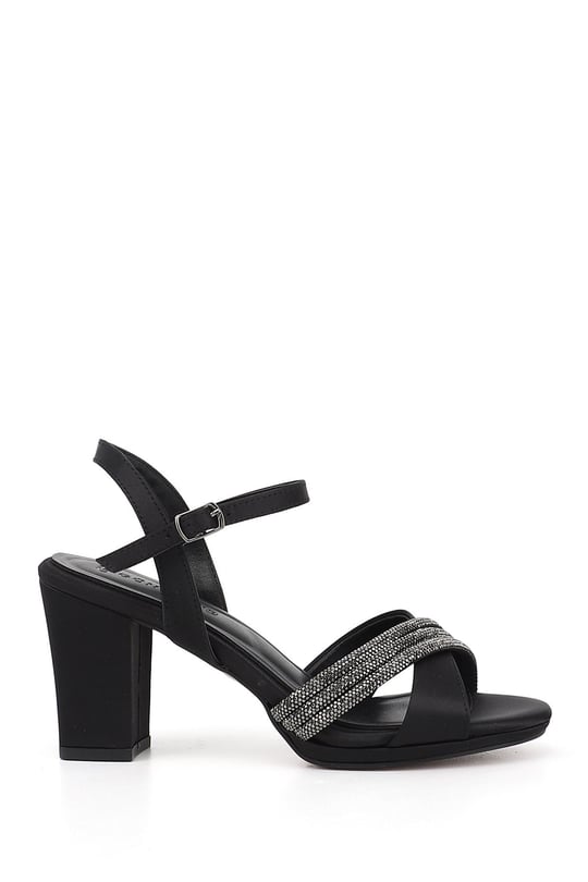 Women's Black Stone Ankle Cross-Strap Sandals