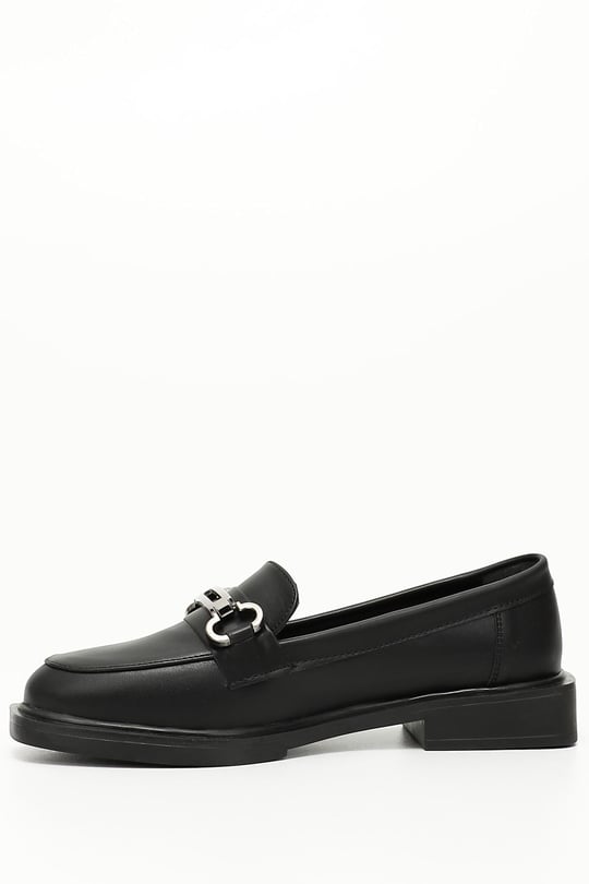 Women's Black Buckle Loafer Shoes