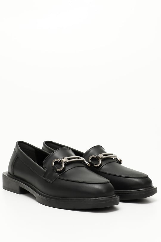 Women's Black Buckle Loafer Shoes