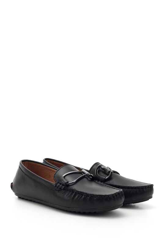 Kadın Siyah Tokalı Rok Hakiki Deri Comfort Loafer