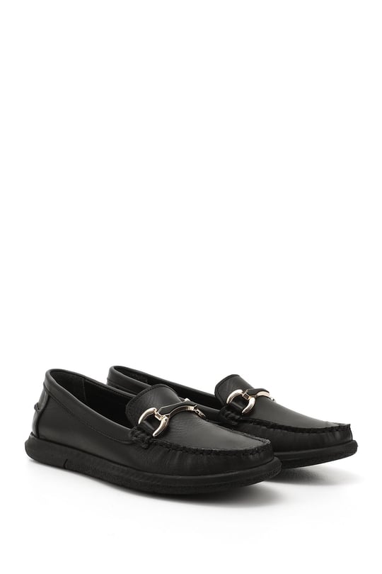 Kadın Siyah Tokalı Rok Hakiki Deri Comfort Loafer