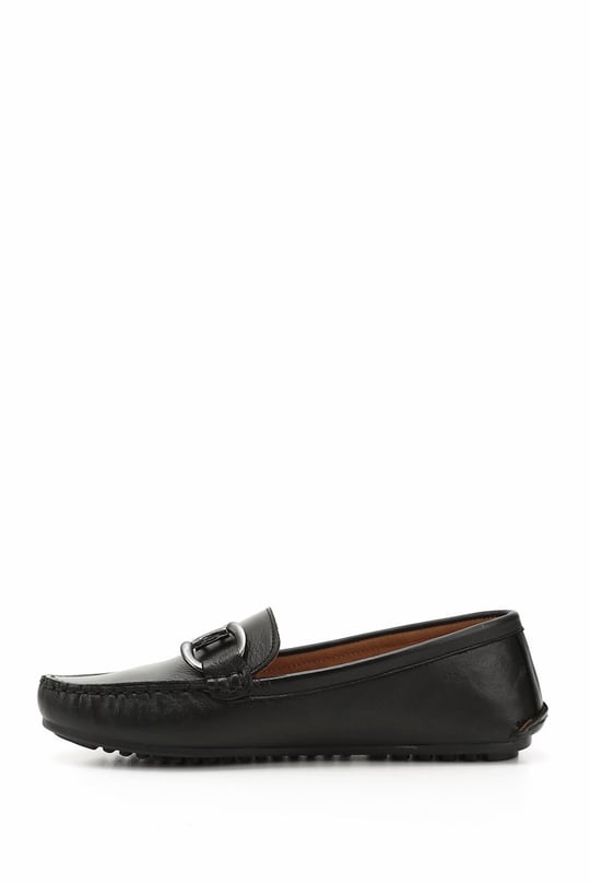 Kadın Siyah Tokalı Rok Hakiki Deri Comfort Loafer