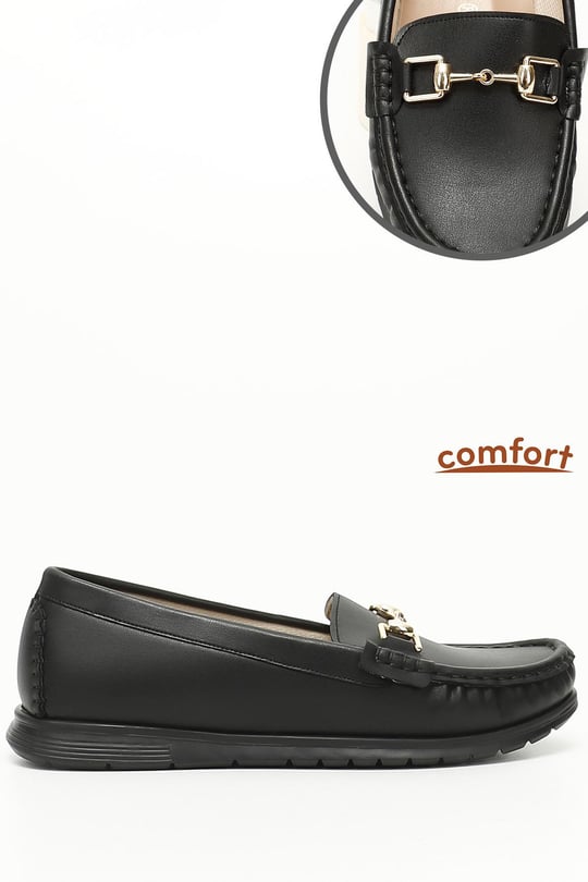 Kadın Siyah Tokalı Termo Taban Comfort Babet
