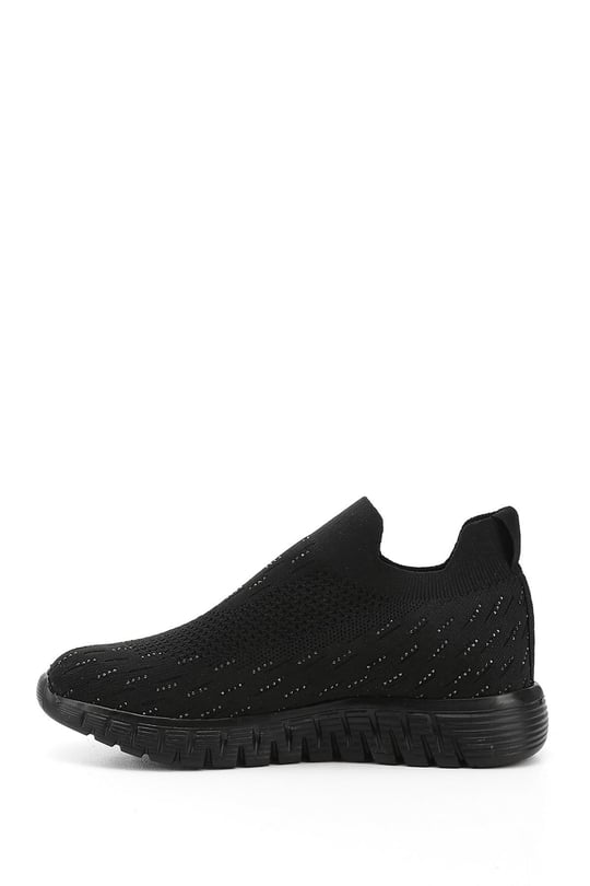Kadın Siyah Triko Taşlı Memory Foam Tabanlıklı Comfort Sneaker