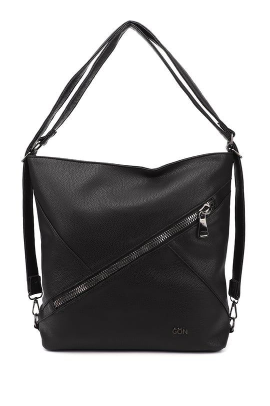 Women's Black Long Strap Shoulder and Backpack Bag