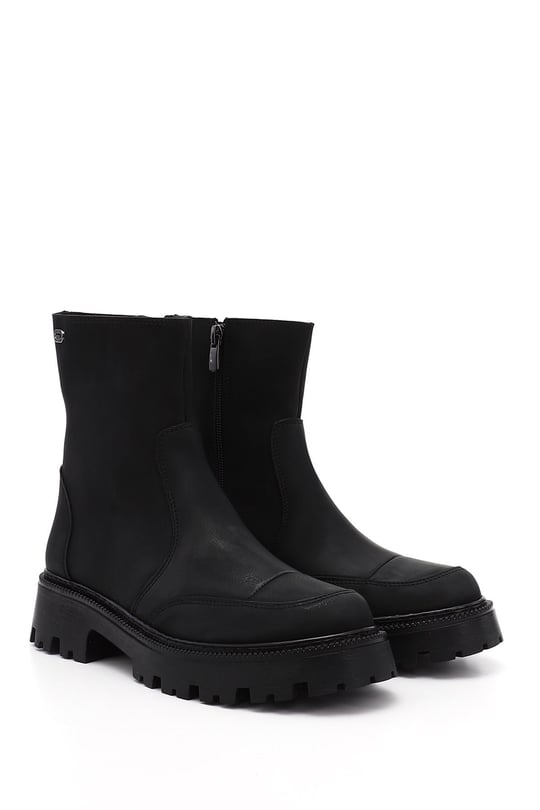 Women's Black Round Toe Zip-Up Boots