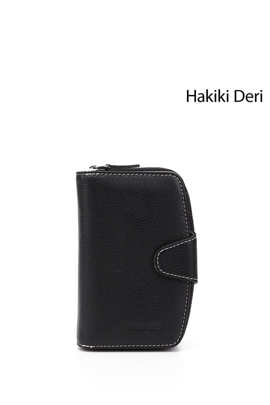 Kadın Siyaha Antrasit Dikey Hakiki Deri Cüzdan