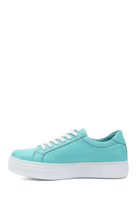 Kadın Su Yeşili Bağcıklı Dolgu Taban Hakiki Deri Sneaker