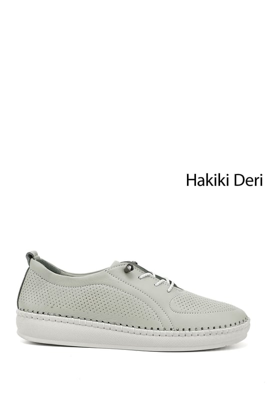 Kadın Su Yeşili Lastik Bağcıklı Hakiki Deri Comfort Ayakkabı