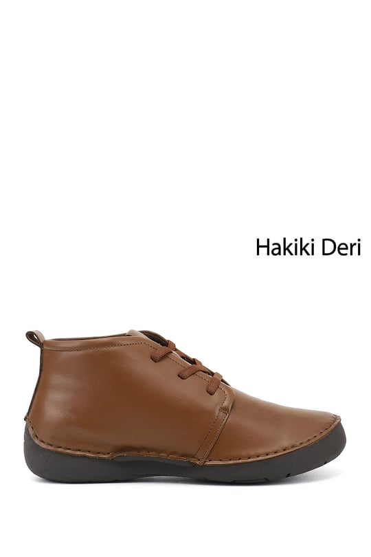 Kadın Taba Antik Bağcıklı Hakiki Deri Comfort Bot