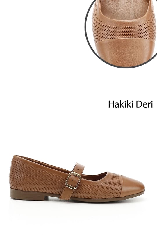 Kadın Taba Antik Baskılı Mary Jane Hakiki Deri Babet