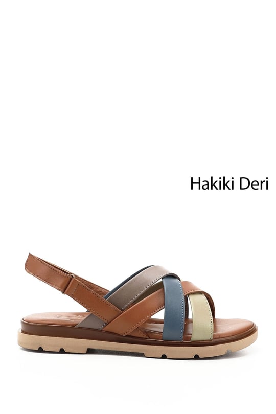 Kadın Taba Antik Çapraz Bantlı Hakiki Deri Sandalet