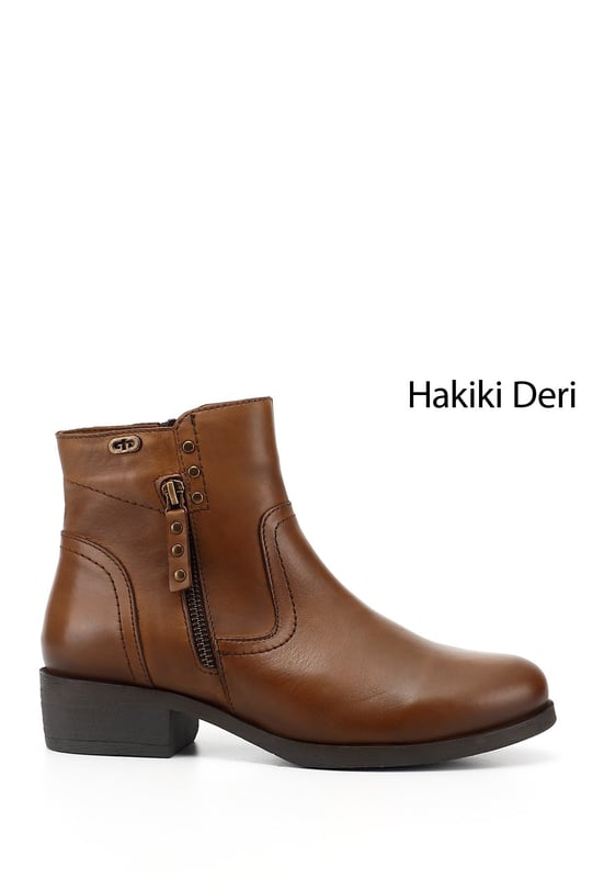 Kadın Taba Antik Çift Fermuarlı Kauçuk Taban Hakiki Deri Bot