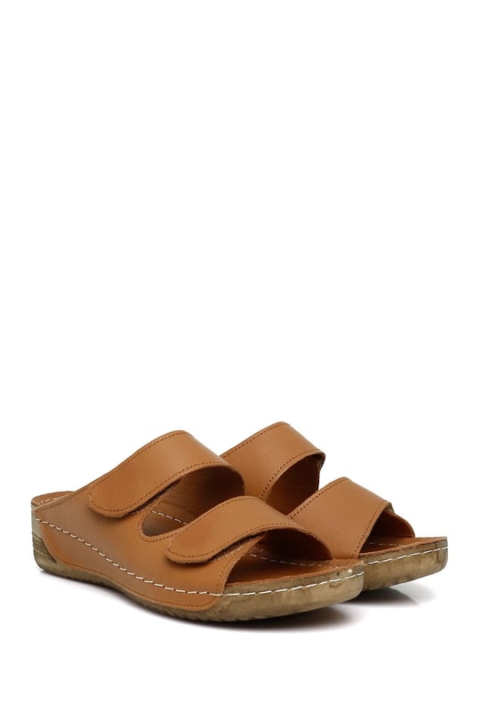 Women's Tan Antique Genuine Leather Slippers
