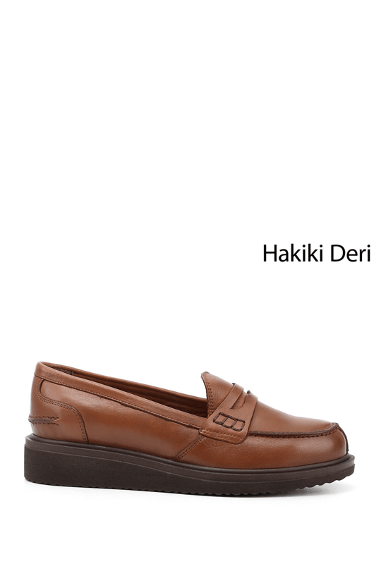 Kadın Taba Antik Dolgu Taban Hakiki Deri Loafer Ayakkabı