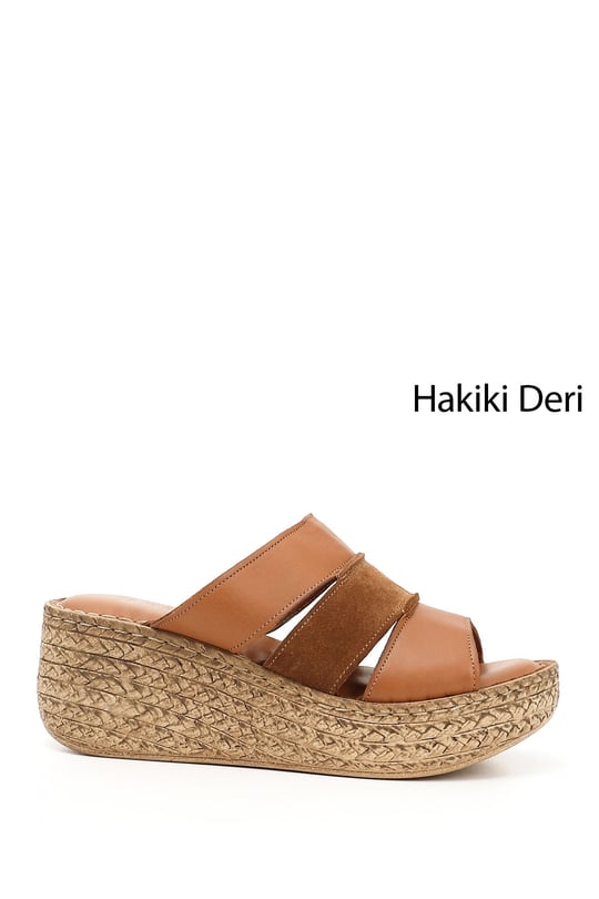Kadın Taba Antik Dolgu Topuk Hakiki Deri Terlik