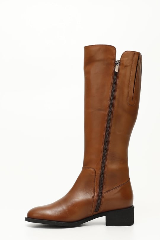 Women's Tan Antique Zipper Thick Heel Genuine Leather Boots