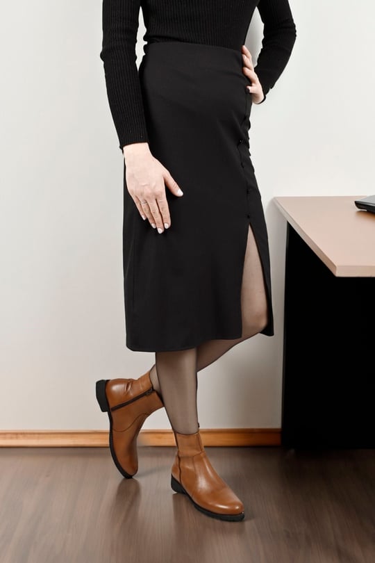 Kadın Taba Antik Fermuarlı Kauçuk Taban Hakiki Deri Bot
