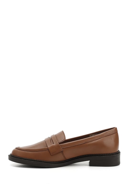Kadın Taba Antik Hakiki Deri Loafer Ayakkabı