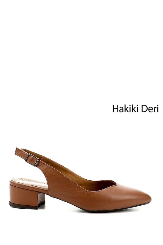 Kadın Taba Antik Kalın Topuklu Arkası Açık Hakiki Deri Ayakkabı