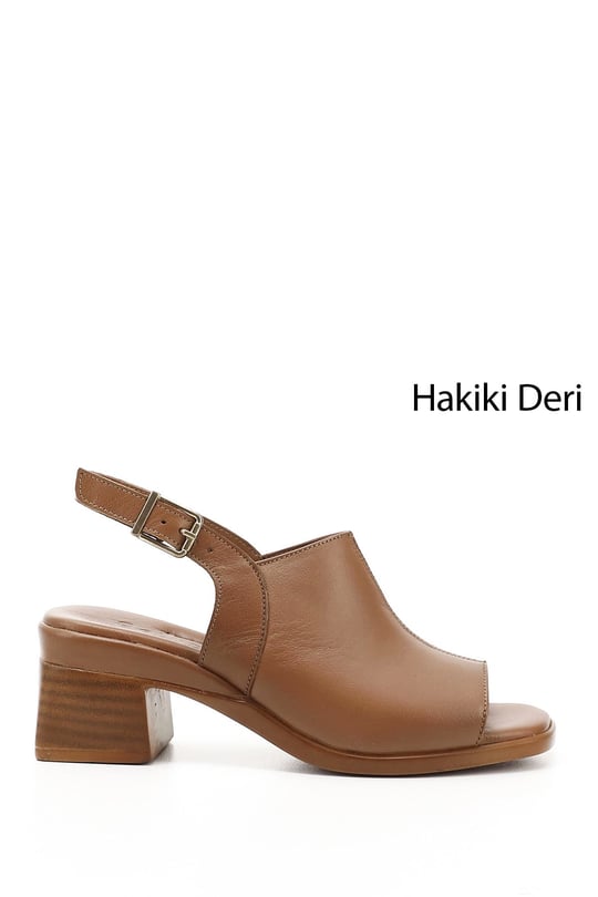 Women's Tan Antique Thick Heeled Genuine Leather Sandals