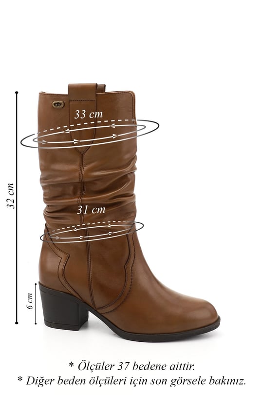 Women's Tan Antique Thick Heeled Gusseted Genuine Leather Boots