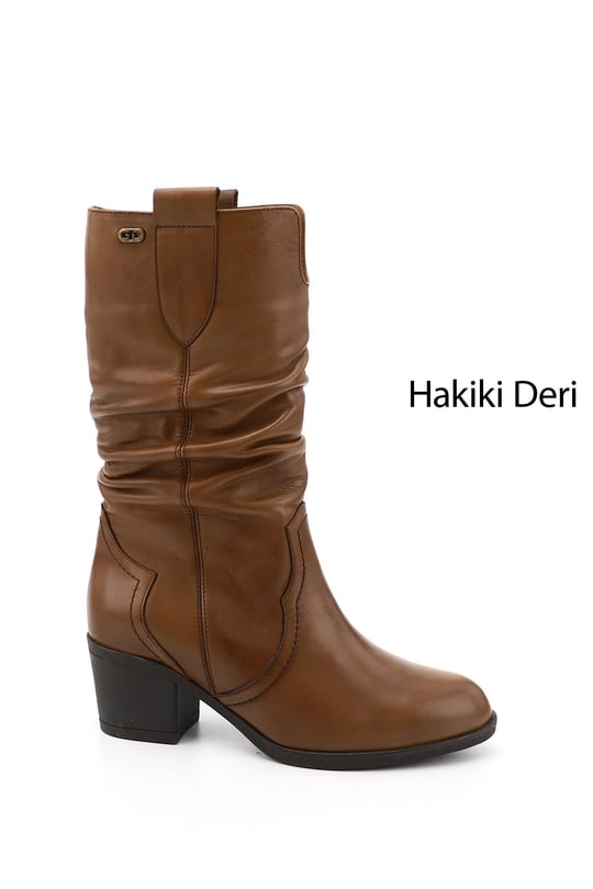Women's Tan Antique Thick Heeled Gusseted Genuine Leather Boots