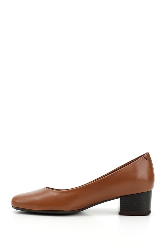 Women's Tan Antique Short Thick Heel Genuine Leather Shoes