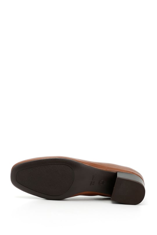Women's Tan Antique Short Thick Heel Genuine Leather Shoes