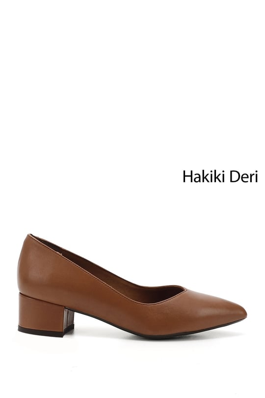 Kadın Taba Antik Kısa Kalın Topuklu Hakiki Deri Ayakkabı