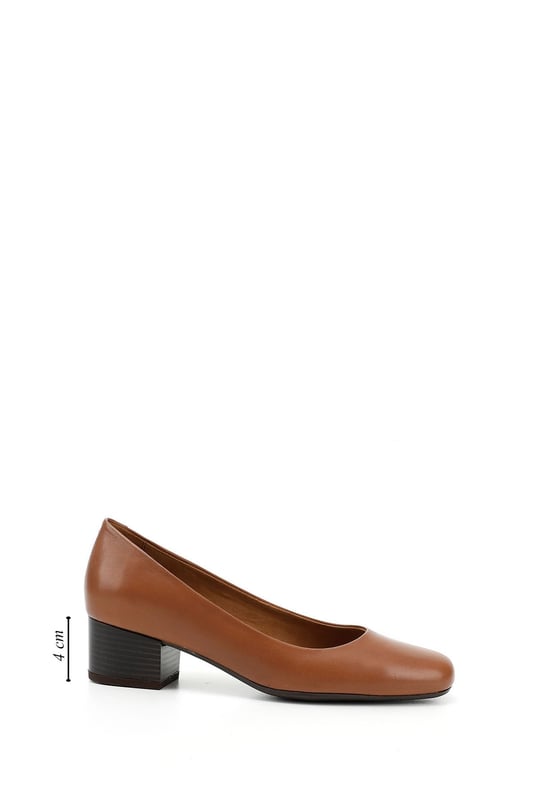 Women's Tan Antique Short Thick Heel Genuine Leather Shoes