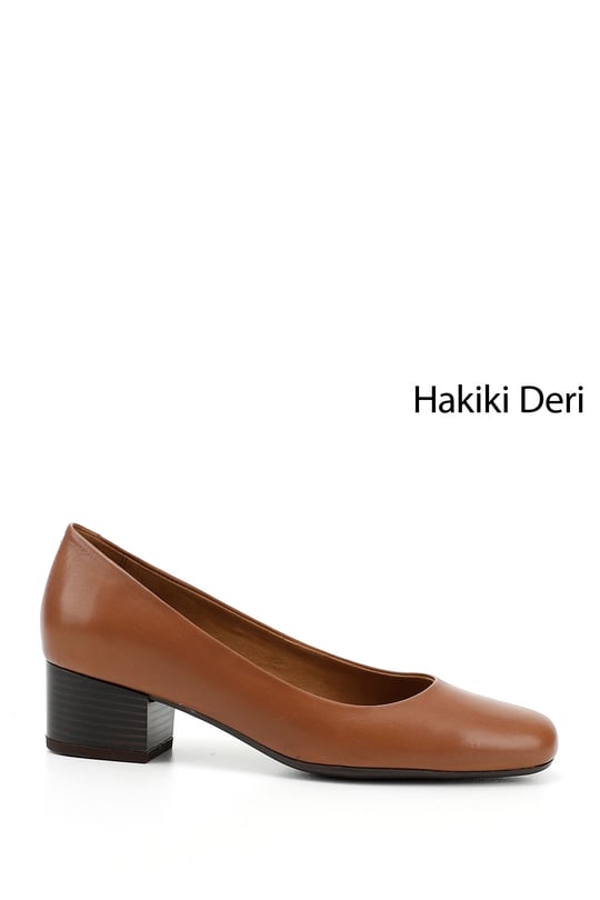 Women's Tan Antique Short Thick Heel Genuine Leather Shoes