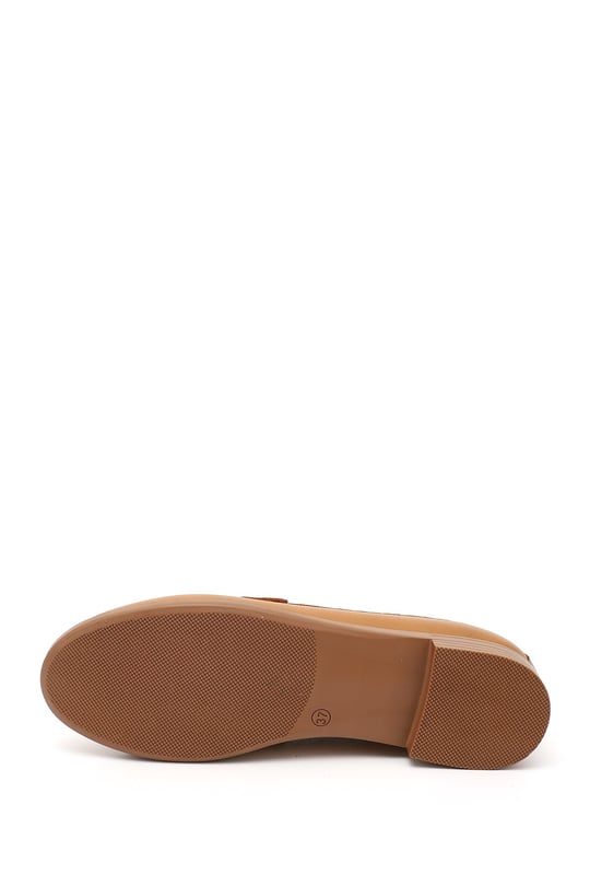 Kadın Taba Antik Tokalı Hakiki Deri Loafer Ayakkabı