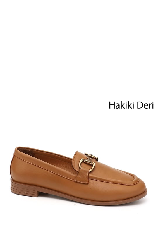 Kadın Taba Antik Tokalı Hakiki Deri Loafer Ayakkabı