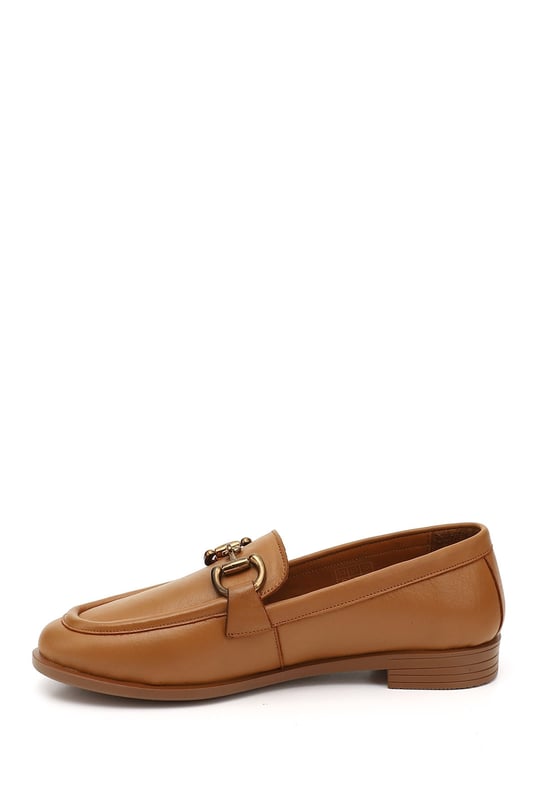 Kadın Taba Antik Tokalı Hakiki Deri Loafer Ayakkabı