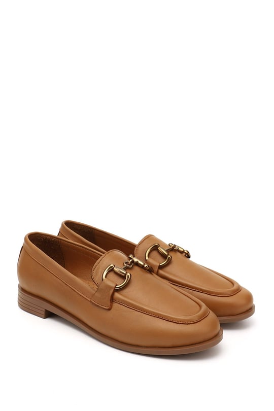 Kadın Taba Antik Tokalı Hakiki Deri Loafer Ayakkabı