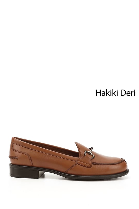 Kadın Taba Antik Tokalı Hakiki Deri Loafer Ayakkabı