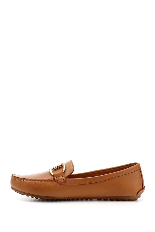 Kadın Taba Antik Tokalı Rok Hakiki Deri Comfort Loafer