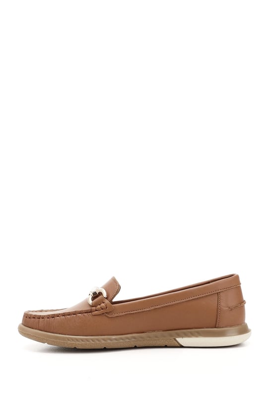 Kadın Taba Antik Tokalı Rok Hakiki Deri Comfort Loafer