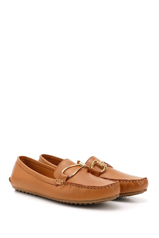 Kadın Taba Antik Tokalı Rok Hakiki Deri Comfort Loafer