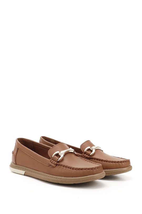 Kadın Taba Antik Tokalı Rok Hakiki Deri Comfort Loafer