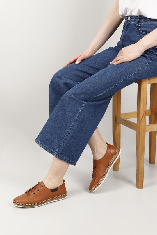 Kadın Taba Bağcıklı Hakiki Deri Comfort Ayakkabı