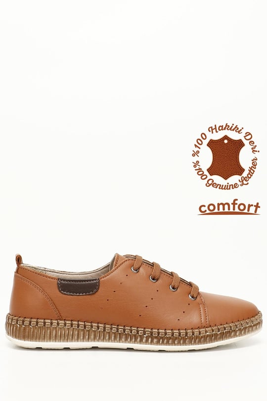 Kadın Taba Bağcıklı Hakiki Deri Comfort Ayakkabı