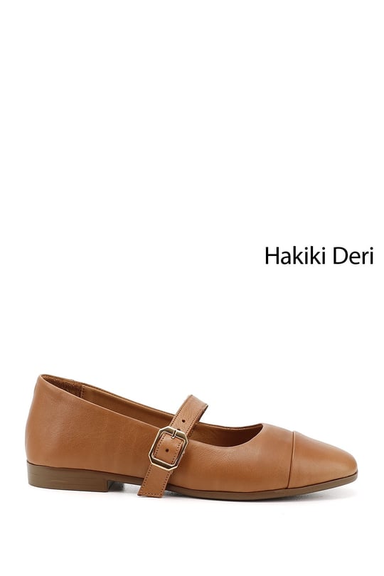 Women's Tan Printed Mary Jane Genuine Leather Flats