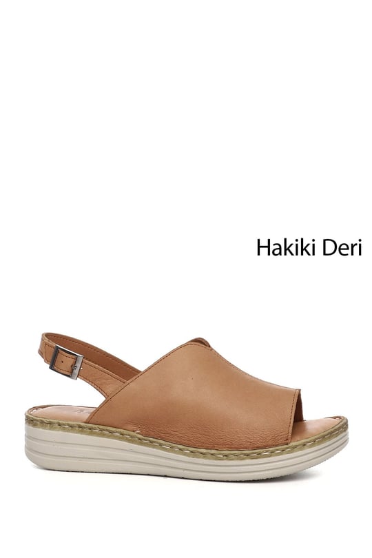 Kadın Taba Dolgu Topuk Hakiki Deri Comfort Sandalet