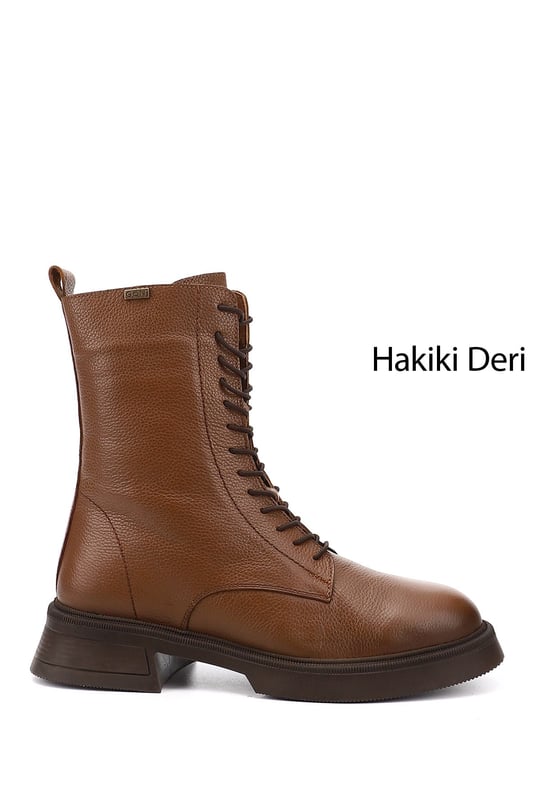 Kadın Taba Floter Fermuarlı Kalın Taban Hakiki Deri Postal Bot