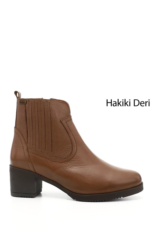 Kadın Taba Floter Fermuarlı Kalın Topuklu Hakiki Deri Bot