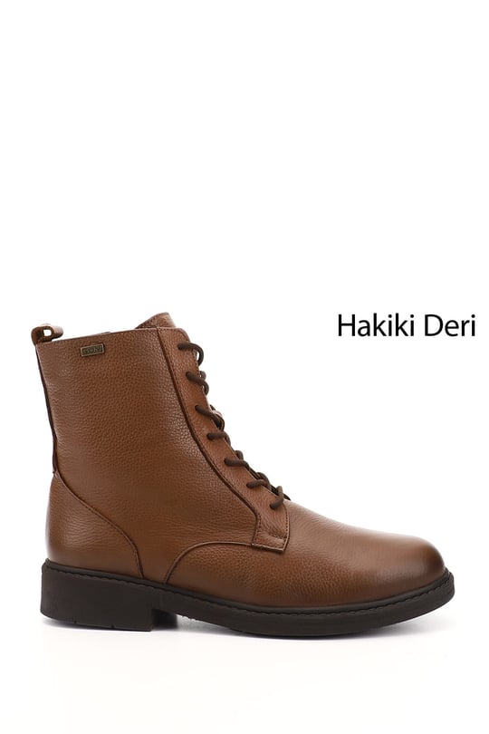 Women's Brown Floater Zippered Rubber Sole Genuine Leather Combat Boots