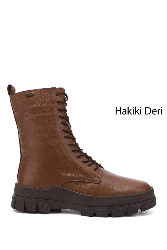 Women's Brown Floater Zippered Rubber Sole Genuine Leather Combat Boots